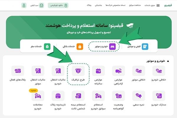 استعلام و پرداخت جریمه طرح ترافیک از سامانه قبضینو