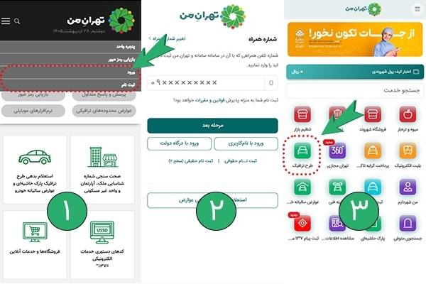 مراحل رزرو طرح ترافیک از سامانه تهران من