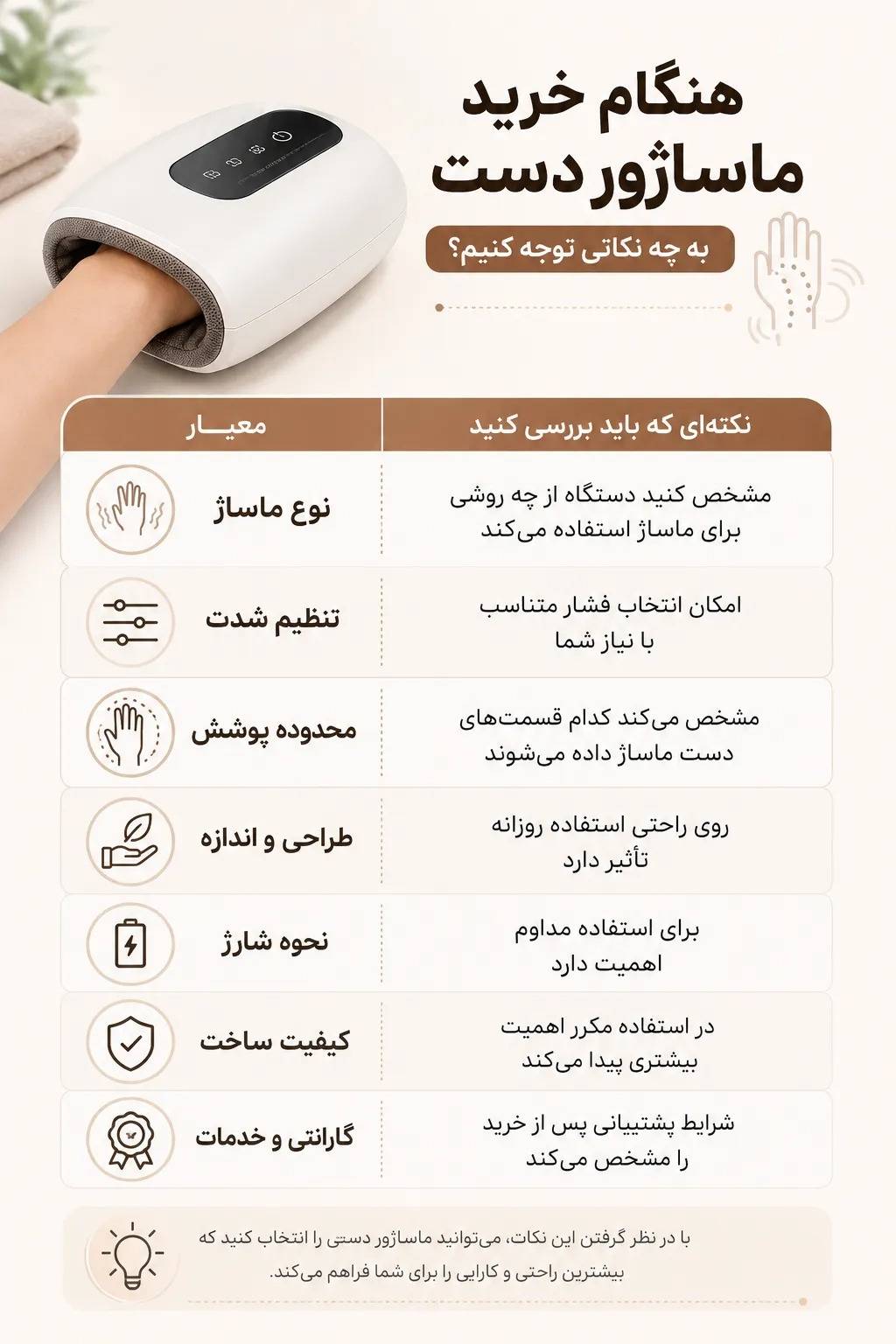 هنگام خرید ماساژور دست به چه نکاتی توجه کنیم؟